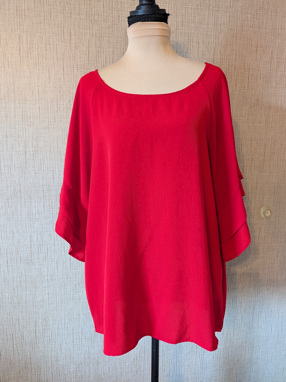Umgee Vibrant Red Scoop Neck Tunic with Draped Sleeves